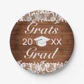 ウッド&素朴ホワイトレースグラッツ卒業 ペーパープレート (正面)