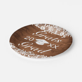 ウッド&素朴ホワイトレースグラッツ卒業 ペーパープレート