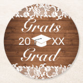 ウッド&素朴ホワイトレースグラッツ卒業 ラウンドペーパーコースター (正面)