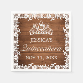 ウッド&素朴ホワイトレースティアラキンセアニラ スタンダードカクテルナプキン