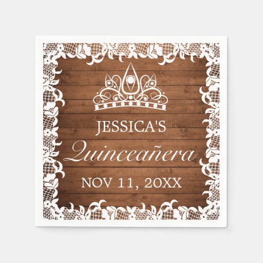 ウッド&素朴ホワイトレースティアラキンセアニラ スタンダードカクテルナプキン (正面)