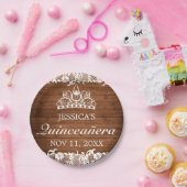 ウッド&素朴ホワイトレースティアラキンセアニラ ペーパープレート (パーティー)