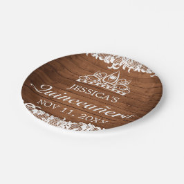 ウッド&素朴ホワイトレースティアラキンセアニラ ペーパープレート