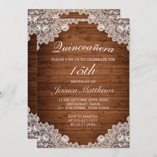 ウッド&素朴ホワイトレースティアラキンセアニラ 招待状 (正面/裏面)