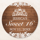 ウッド&素朴ホワイトレースティアラスウィート16 ラウンドペーパーコースター (正面)