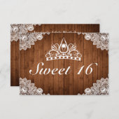 ウッド&素朴ホワイトレースティアラスウィート16 出欠カード (正面/裏面)