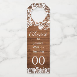 ウッド&素朴ホワイトレースティアラ誕生日 ボトルネックタグ