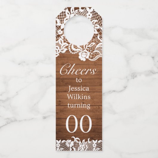 ウッド&素朴ホワイトレースティアラ誕生日 ボトルネックタグ (正面)