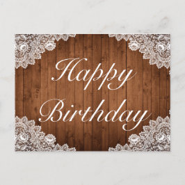 ウッド&素朴ホワイトレースハッピーバースデーグリーティング 案内ポストカード