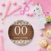 ウッド&素朴ホワイトレースハッピーバースデー ペーパープレート (パーティー)