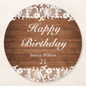 ウッド&素朴ホワイトレースハッピーバースデー ラウンドペーパーコースター (正面)