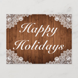 ウッド&素朴ホワイトレースハッピーホリデーズグリーティング 案内ポストカード