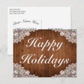 ウッド&素朴ホワイトレースハッピーホリデーズグリーティング 案内ポストカード (正面/裏面)