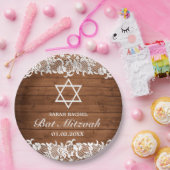 ウッド&素朴ホワイトレースバーバルミツワー ペーパープレート (パーティー)