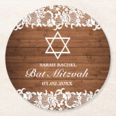 ウッド&素朴ホワイトレースバーバルミツワー ラウンドペーパーコースター (正面)