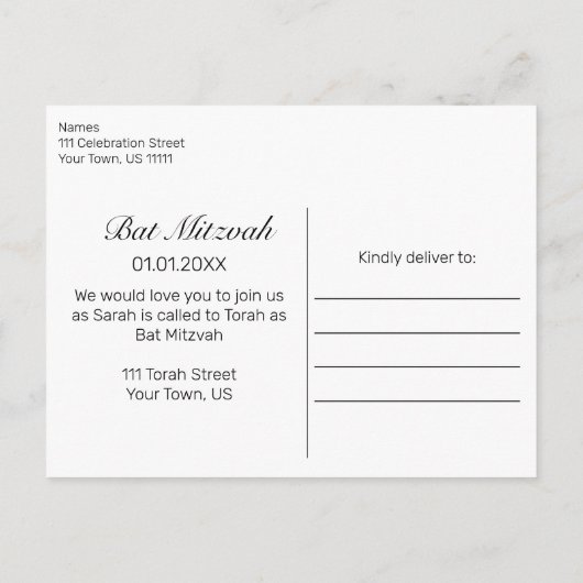 ウッド&素朴ホワイトレースバーバルミツワー 案内ポストカード (裏面)