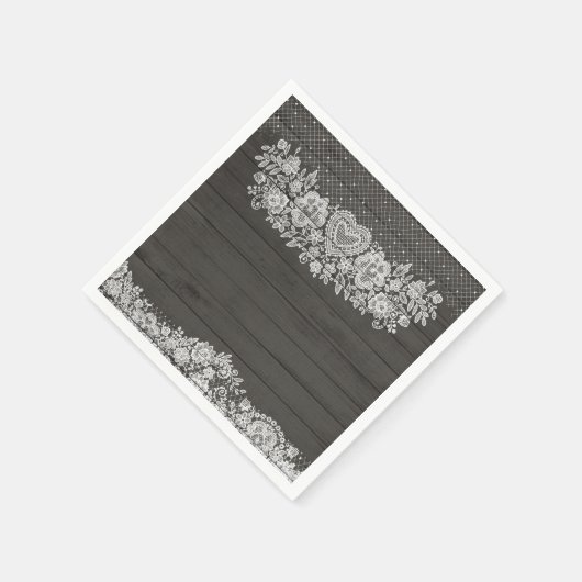 ウッド&素朴ホワイトレースファームハレースのようウハウスシックパーティー スタンダードカクテルナプキン (角)