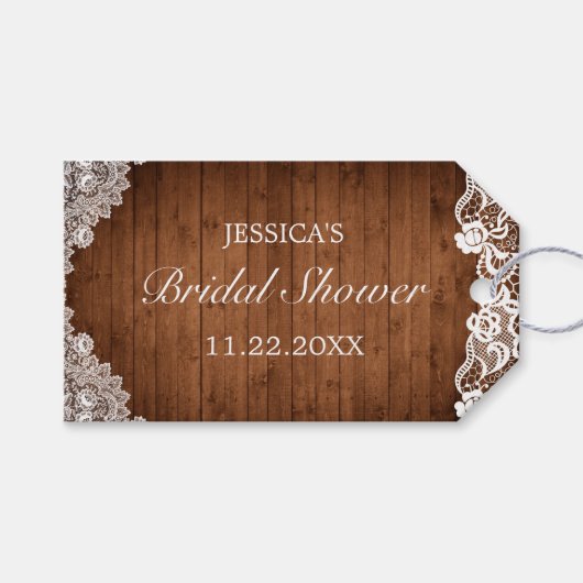 ウッド&素朴ホワイトレースブライダルシャワーありがとう ギフトタグ (正面(横))