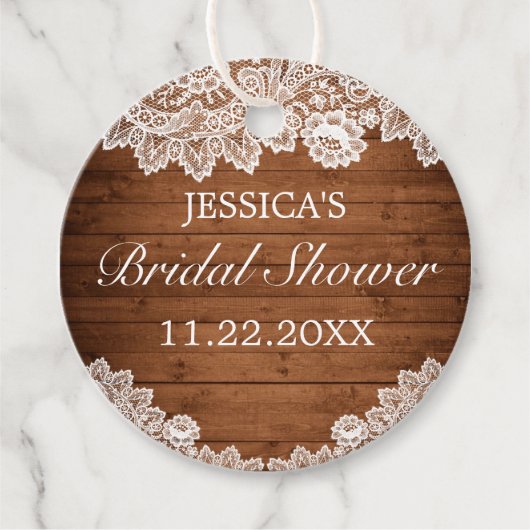 ウッド&素朴ホワイトレースブライダルシャワー フェイバータグ (正面)