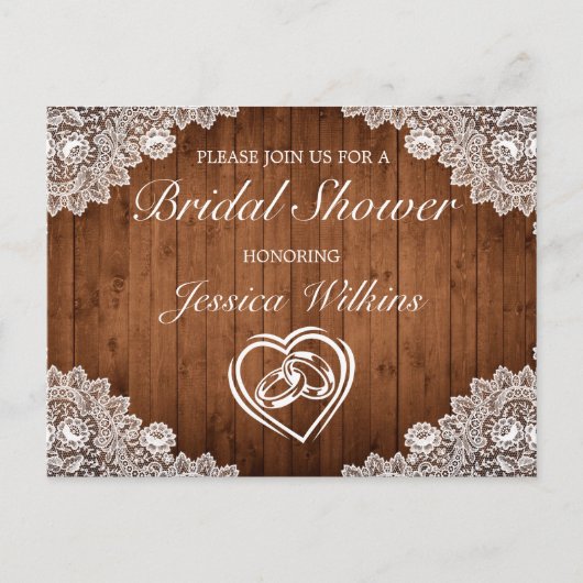 ウッド&素朴ホワイトレースブライダルシャワー 案内ポストカード (正面)