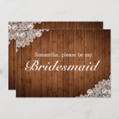 ウッド&素朴ホワイトレースブリデスメイド招待状カード セーブザデート (正面/裏面)