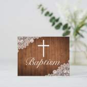 ウッド&素朴ホワイトレースベビーバプテスマ 案内ポストカード (スタンド正面)