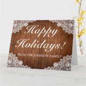 ウッド&素朴ホワイトレースホリデーフォールディンググリーティング カード (黄色い花)