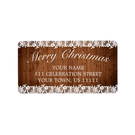 ウッド&素朴ホワイトレースメリークリスマスアドレス ラベル (正面)