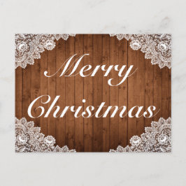 ウッド&素朴ホワイトレースメリークリスマスグリーティング 案内ポストカード