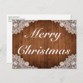 ウッド&素朴ホワイトレースメリークリスマスグリーティング 案内ポストカード (正面/裏面)