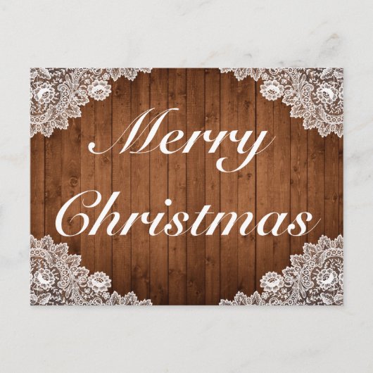 ウッド&素朴ホワイトレースメリークリスマスグリーティング 案内ポストカード (正面)