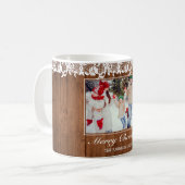 ウッド&素朴ホワイトレースメリークリスマスフォト コーヒーマグカップ (正面左)
