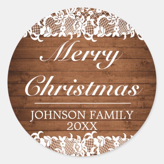 ウッド&素朴ホワイトレースメリークリスマス ラウンドシール (正面)