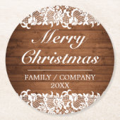 ウッド&素朴ホワイトレースメリークリスマス ラウンドペーパーコースター (正面)
