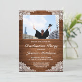 ウッド&素朴ホワイトレース写真卒業 招待状 (スタンド正面)