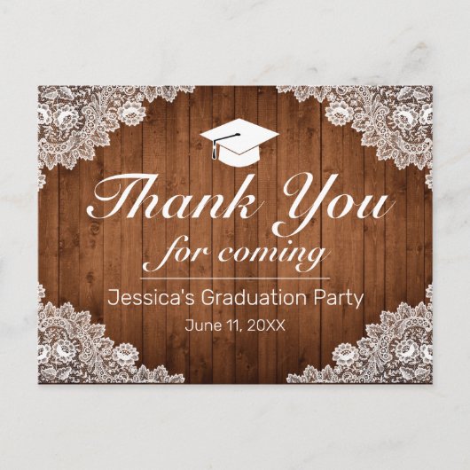 ウッド&素朴ホワイトレース卒業ありがとうポスト ポストカード (正面)