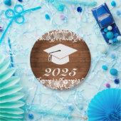 ウッド&素朴ホワイトレース卒業帽子 ペーパープレート (パーティー)