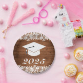 ウッド&素朴ホワイトレース卒業帽子 ペーパープレート (パーティー)