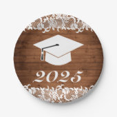 ウッド&素朴ホワイトレース卒業帽子 ペーパープレート (正面)