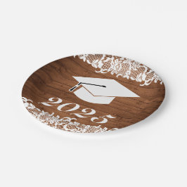 ウッド&素朴ホワイトレース卒業帽子 ペーパープレート