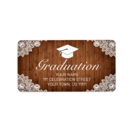 ウッド&素朴ホワイトレース卒業招待状 ラベル
