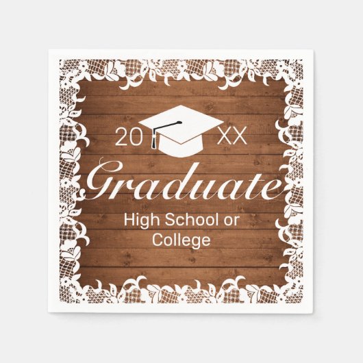 ウッド&素朴ホワイトレース卒業 スタンダードカクテルナプキン (正面)