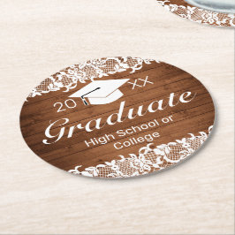 ウッド&素朴ホワイトレース卒業 ラウンドペーパーコースター