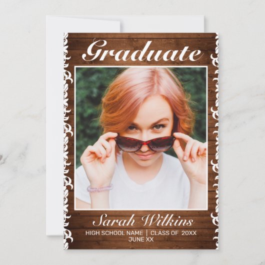 ウッド&素朴ホワイトレース卒業 案内状 (正面)