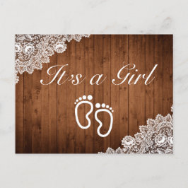 ウッド&素朴ホワイトレース女の子だ 案内ポストカード