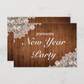 ウッド&素朴ホワイトレース新年パーティー 出欠カード (正面/裏面)