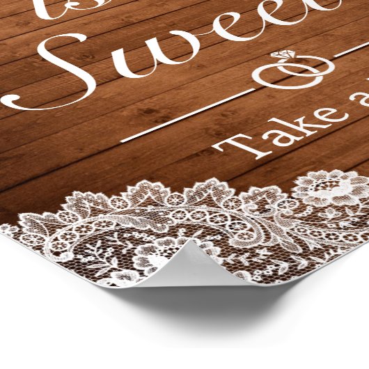 ウッド&素朴ホワイトレース結婚式の引き出物標識 ポスター (角)