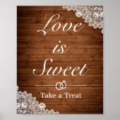 ウッド&素朴ホワイトレース結婚式の引き出物標識 ポスター (正面)