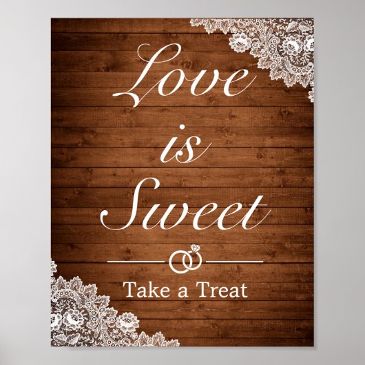 ウッド&素朴ホワイトレース結婚式の引き出物標識 ポスター (正面)