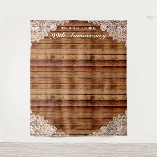 ウッド&素朴ホワイトレース記念写真 タペストリー (正面)